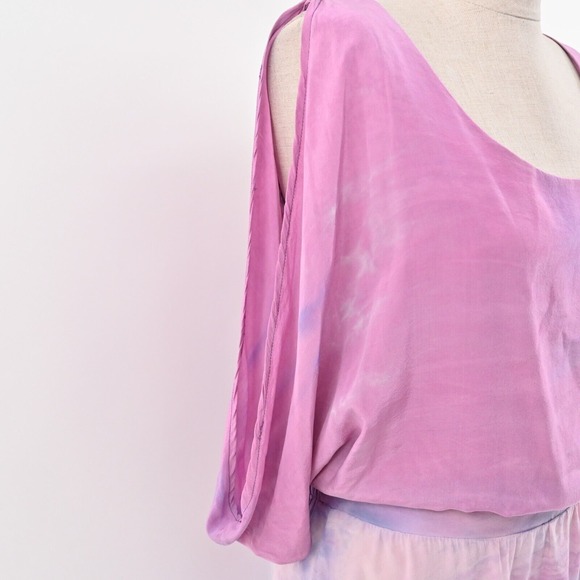 GYPSY 05 Dress Size M Silk Chiffon Pink Purple Tie Dye Ombre Cold Shoulder Mini - Picture 2 of 16